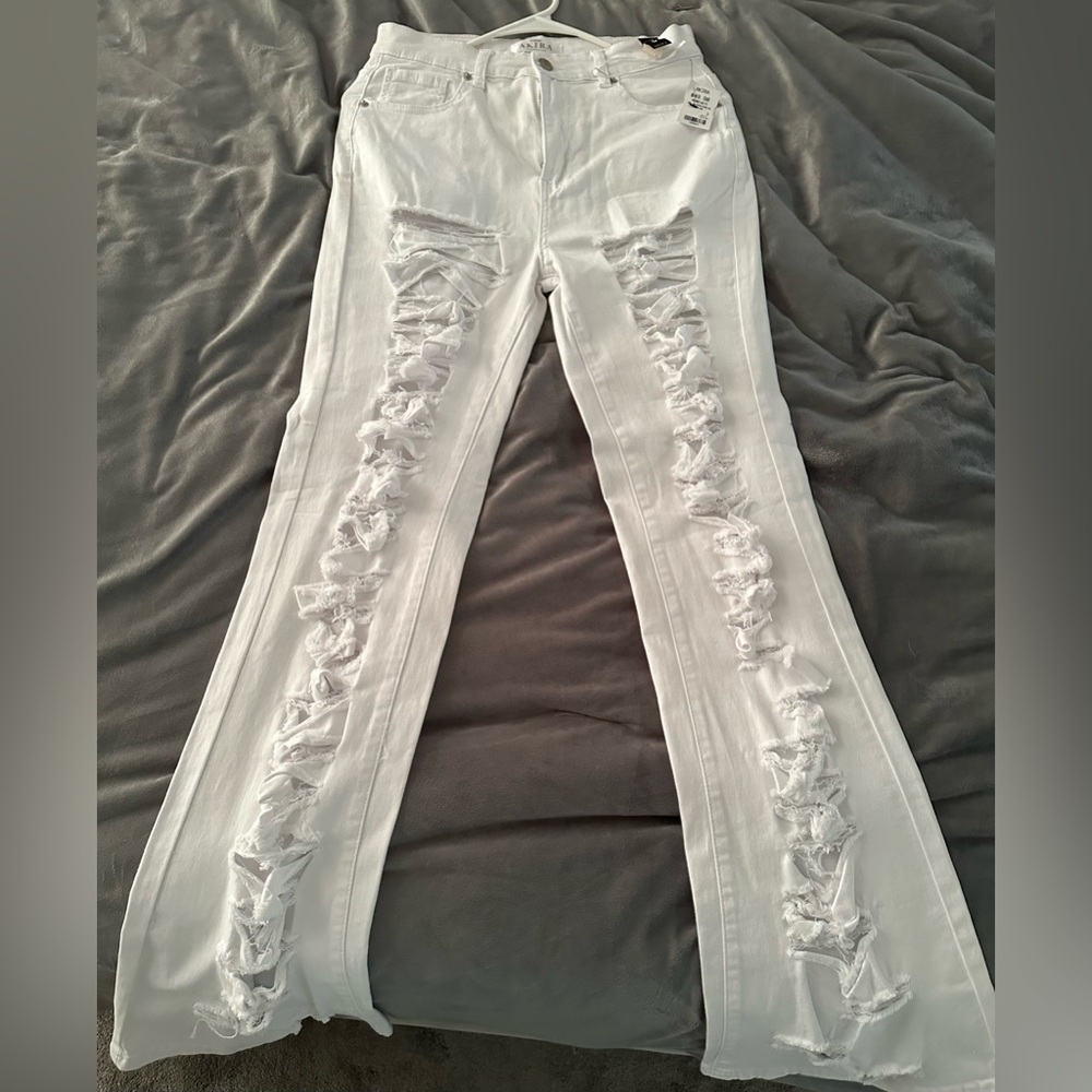 Akira All White Ripped Jean Jacket With Matching Ripped Jeans. NWT